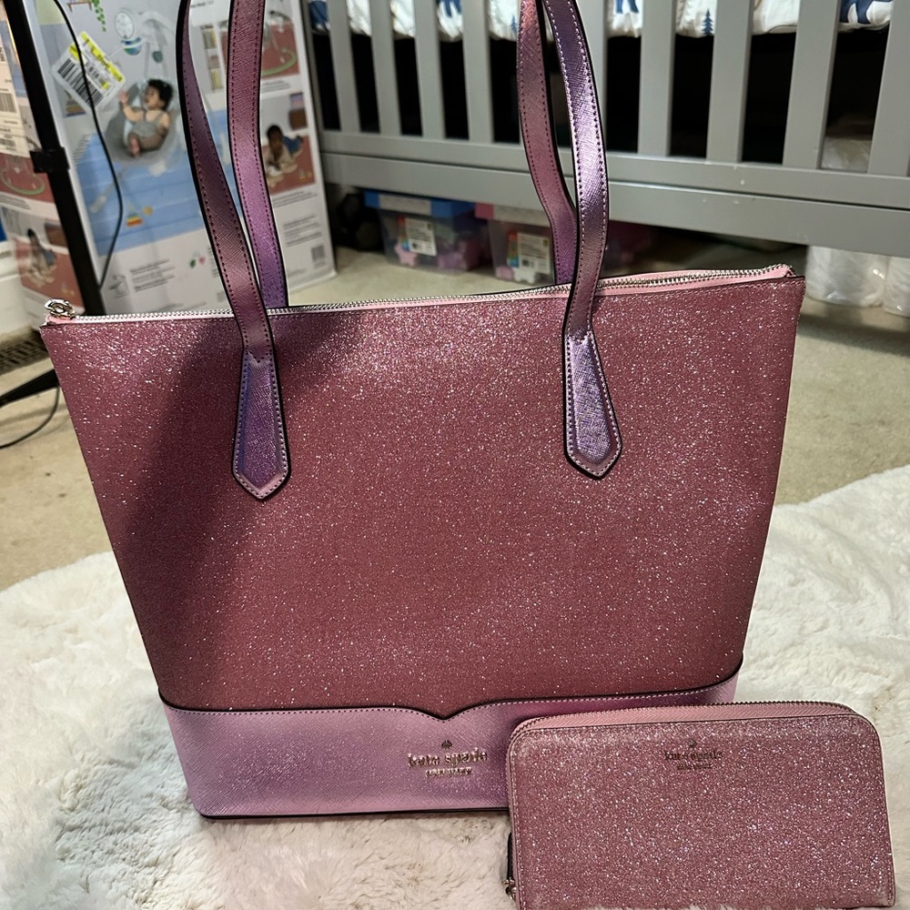 🎀 Kate Spade Pink Tote Bag Set with Textured Finish